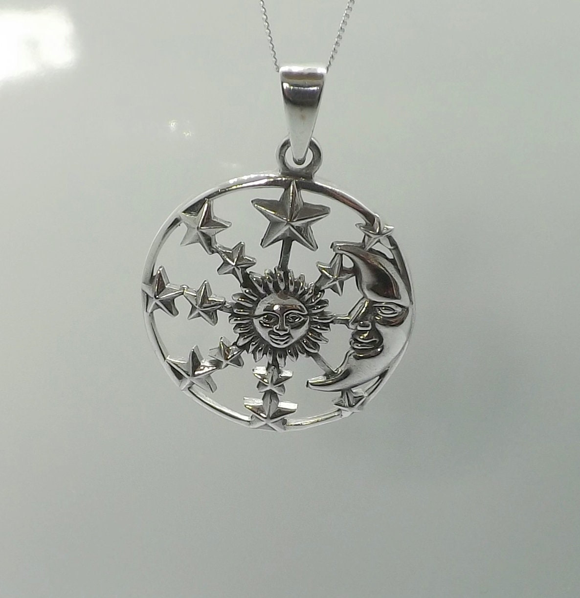 Sterling Silver Sun Moon and Stars Pendant Necklace Sterling - Etsy