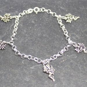 Sterling Silver Fairy Charms Bracelet, Silver Fairy Bracelet, Sterling Silver Fantasy Fairy Bracelet