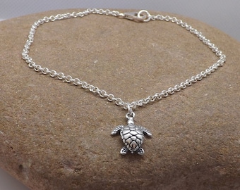 Sterling Silver Turtle Tortoise Charm Anklet Ankle Bracelet, Sterling Silver Charm Anklet, Beach Anklet, Gift for Her