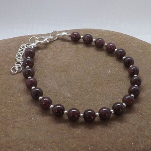 Sterling Silver 6mm Garnet Gemstone Bracelet, Sterling Silver January Birthstone Bracelet,  Sterling Silver Garnet Bracelet, Gift for Her