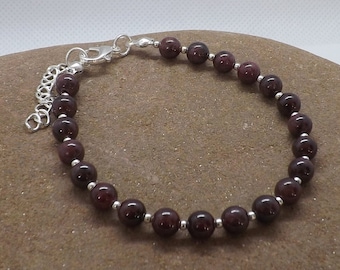 Sterling Silver 6mm Garnet Gemstone Bracelet, Sterling Silver January Birthstone Bracelet,  Sterling Silver Garnet Bracelet, Gift for Her