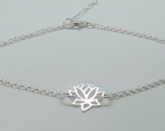 Ankelband i sterlingsilver med lotusblomma Ankelband Yoga och meditation i sterlingsilver Gåva till henne