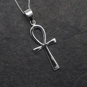 Large Sterling Silver Egyptian Ankh Cross Pendant Necklace, Silver Ankh Pendant, Sterling Silver Chain