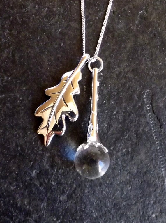 Sterling Silver Oak Leaf Pendant Scrying Wand Crystal Ball - Silver Oak Leaf Pendant Sterling Silver Oak Leaf Pendant Scrying Wand Crystal Ball - Silver Oak Leaf Pendant