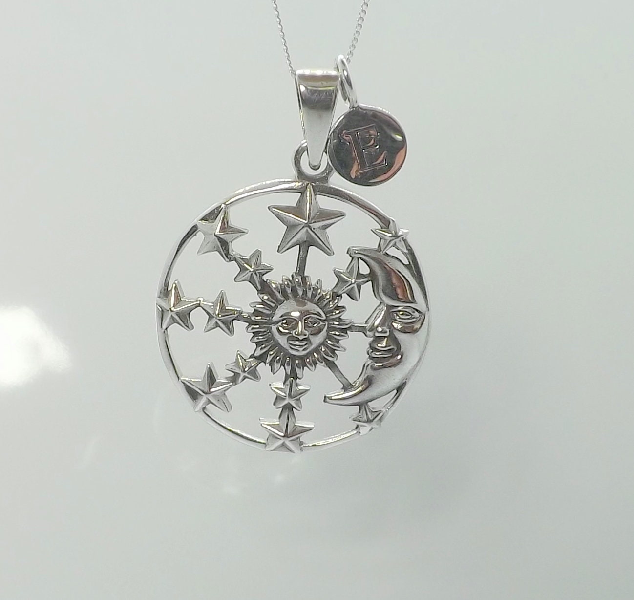 Sterling Silver Sun Moon and Stars Pendant Necklace Sterling - Etsy