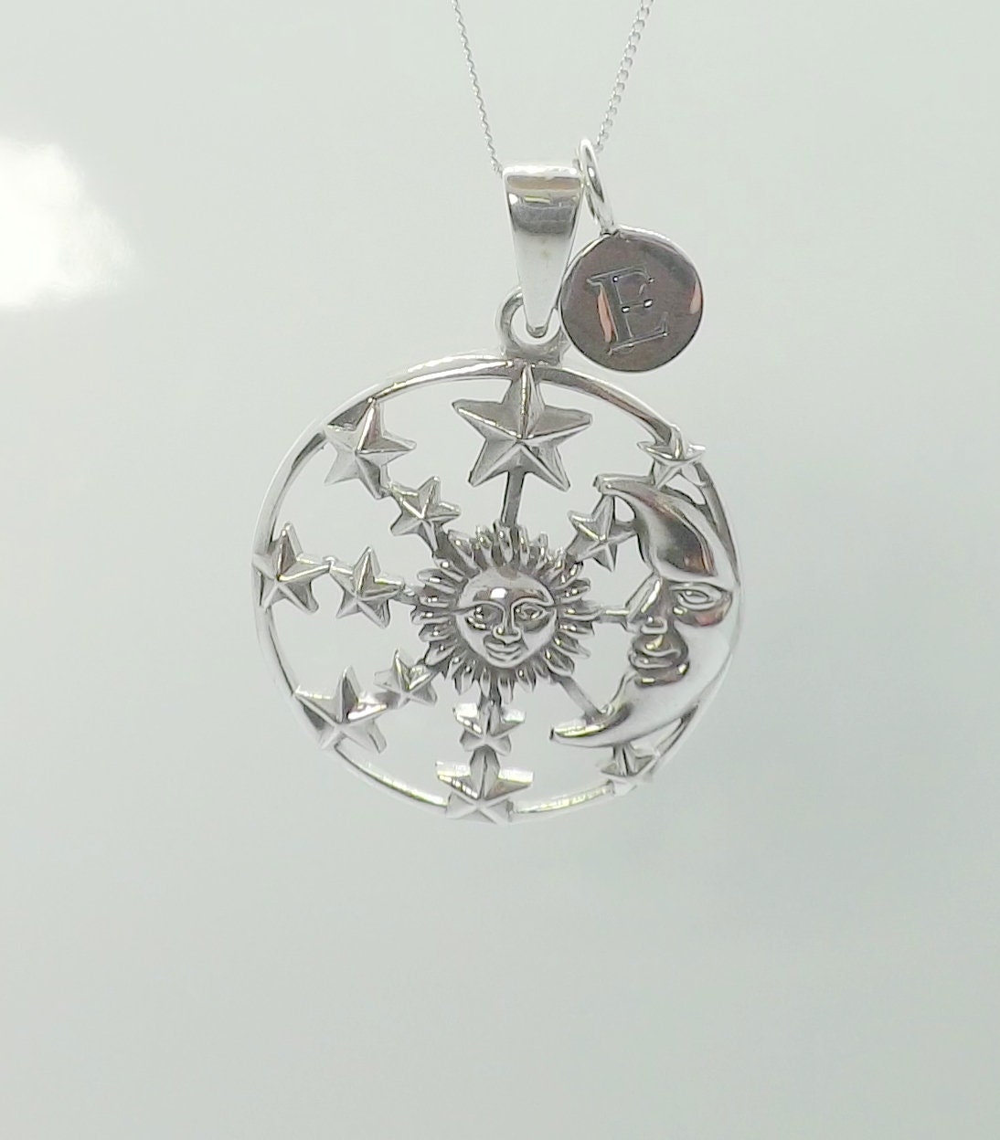 Sterling Silver Sun Moon and Stars Pendant Necklace Sterling - Etsy