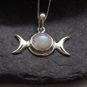 Sterling Silver Gemstone Triple Moon Pendant Hidden Pentagram Triple Moon Pendant Necklace Sterling Silver Goddess Jewellery Gift for Her