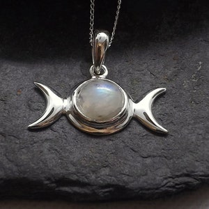 Sterling Silber Edelstein Dreifach Mond Anhänger Versteckte Pentagramm Dreifach Mond Anhänger Halskette Sterling Silber Göttin Schmuck Geschenk für Sie