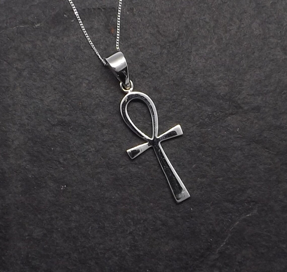 COSUMOSU Sterling Silver Cross Egyptian Ankh Cross Blue Topaz
