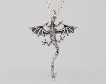 Sterling Silver Dragon Pendant, Sterling Silver Dragon Necklace, Gothic Dragon Pendant, Silver Dragon Necklace, Dragon Jewellery
