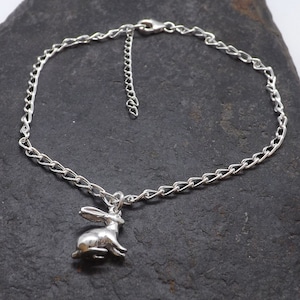 Sterling Silver Hare Charm Anklet Ankle Bracelet, Sterling Silver Hare Jewelry, Sterling Silver Charm Anklet Gift for Her