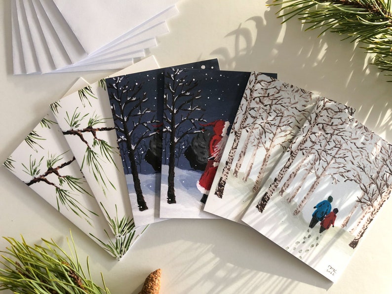 6 Assorted Christmas Cards Blank Holiday Cards Holiday Card Set Blank Greeting Card Bundle image 5