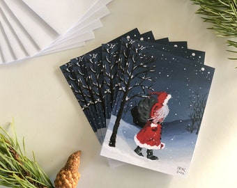 Father Christmas Cards | 6 Pack Christmas Cards | Holiday Card Set | Blank Greeting Card Bundle | Santa Claus Christmas Card