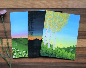 Set of 6 Assorted Art Cards | Blank Greeting Cards | Nature Art Card | Autumn Landscapes