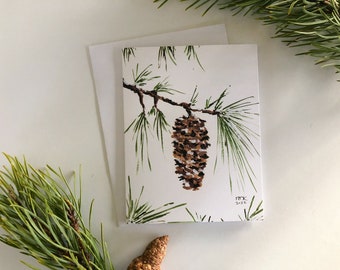 White Pine Cone Single Card | Blank Christmas Card