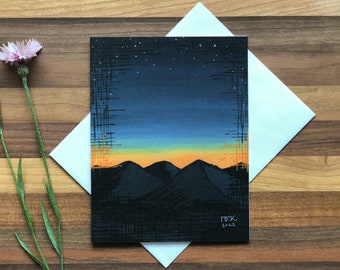 The Blue and the Dim | Single Card | Set of 6 Art Cards | Blank Greeting Card | Nature Art Card | Night Sky Card | Starry Sky Card