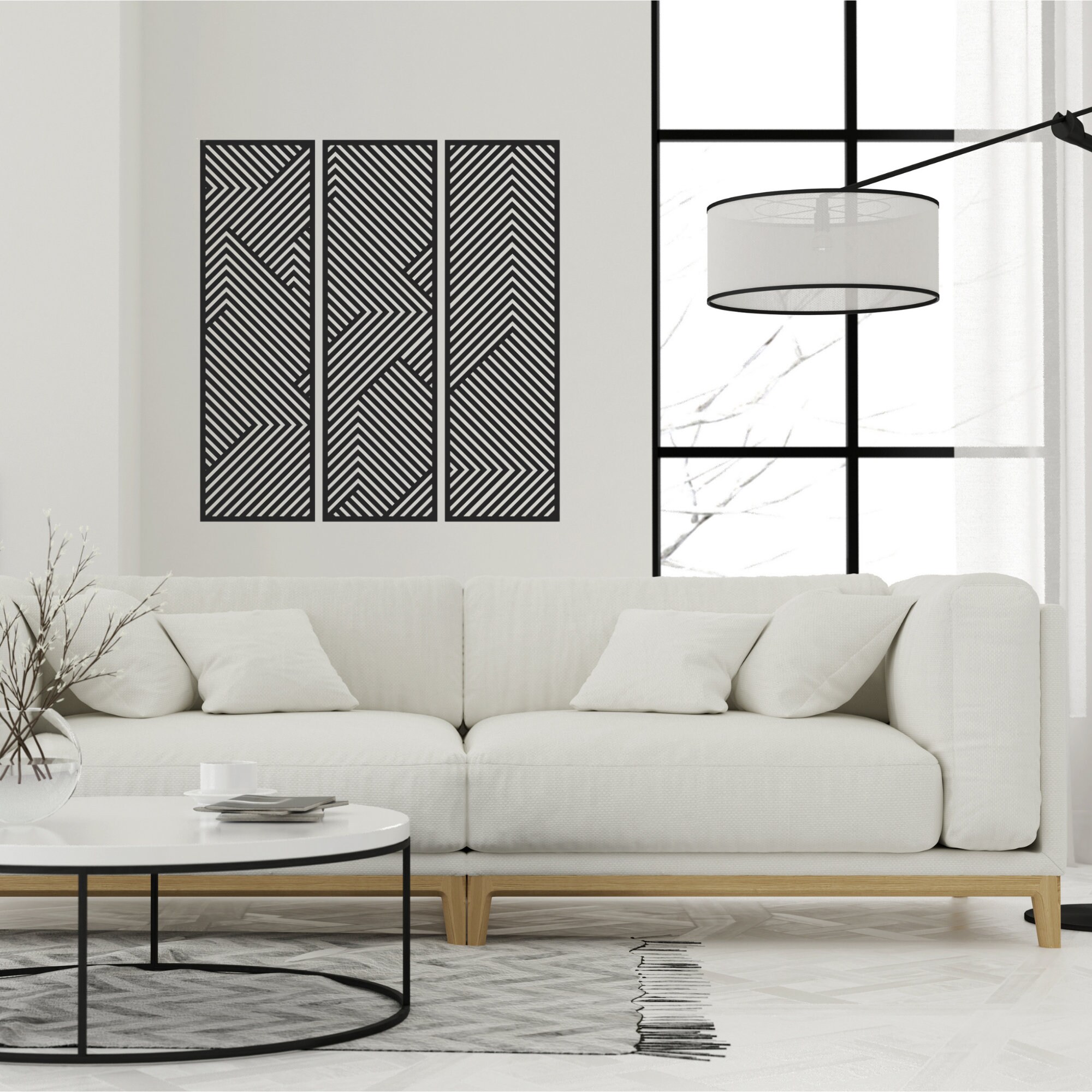 Metall Line Wandkunst Set aus drei Paneelen Geometrisches | Etsy