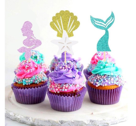 Mermaid Cupcake Toppers Cake Topper Mermaid Party Mermaid Etsy