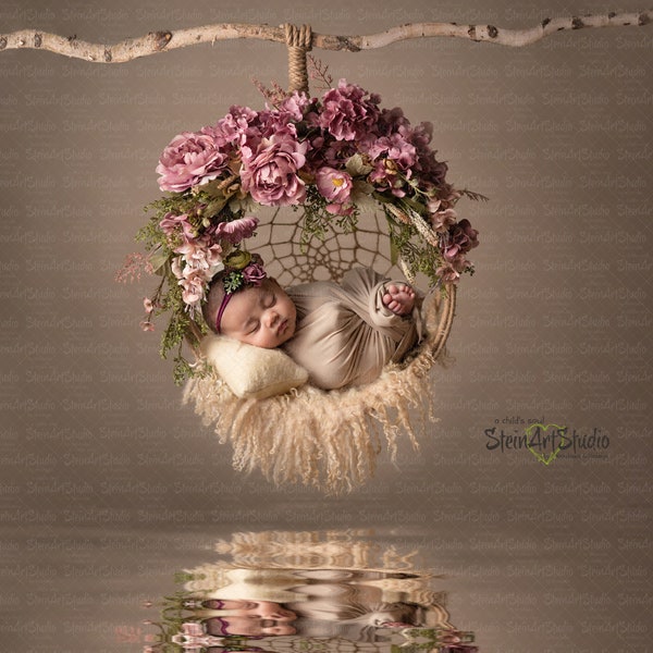 Digital water reflection Backdrops Newborn- DREAM CATCHER Boho Style,Rustic, Hammock,Photo Prop newborn high res JPEG digital file