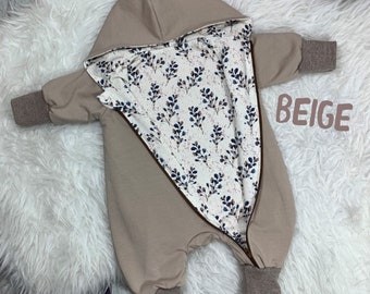 Overall/Einteiler gefüttert aus Jersey „Petrol Grün blau beige grau Blumen“- Außenstoff änderbar