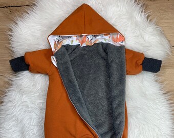 Overall/Einteiler Jersey Wellness Fleece gefüttert Anthrazit/Grau/terracotta/Rost/braun/weiß/braun/Tiere/Wald/Reh/Fuchs  Außenstoff änderbar