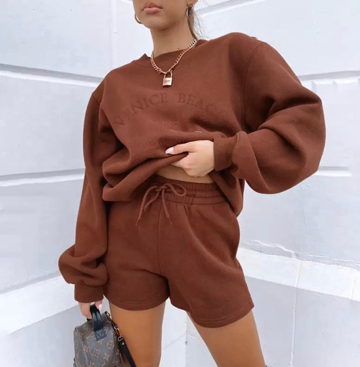 2 Piece Jersey Jumper & Shorts Set Co ord Suit Sweats Brown Etsy