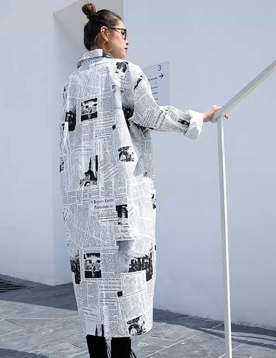 Black & White Newspaper Print Shirt Dress Loose One Size Etsy