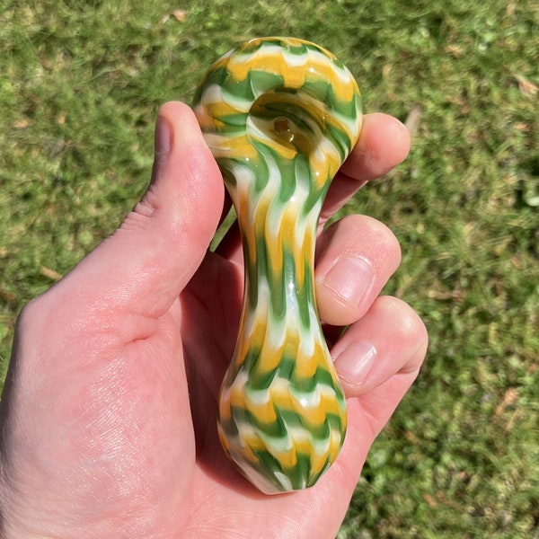 Large Glass Pipe Green - Yellow - White Chunky Colorful Large Bowl Smoking Bowl