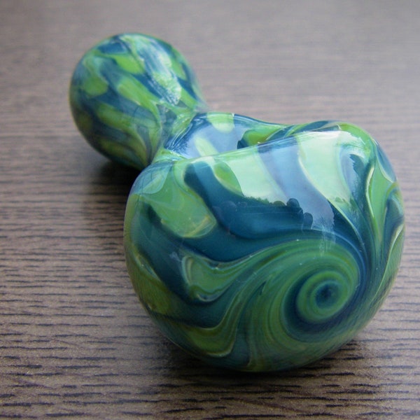 Glass Pipe Peacock Blue - Jade Green Chunky Colorful Smoking Bowl