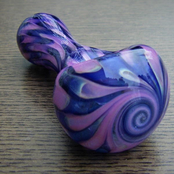 Glass Pipe Purple - Dark Blue Chunky Colorful Smoking Bowl