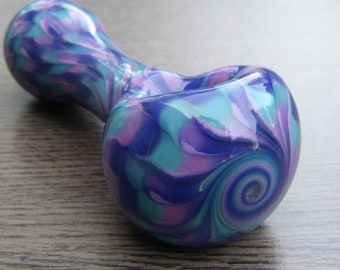 Large Glass Pipe Purple - Aqua - Dark Purple Chunky 4.5 Inch
