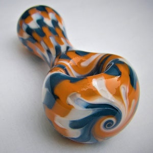 Large Glass Pipe Peacock Blue, Orange, White - Chunky Colorful Smoking Bowl