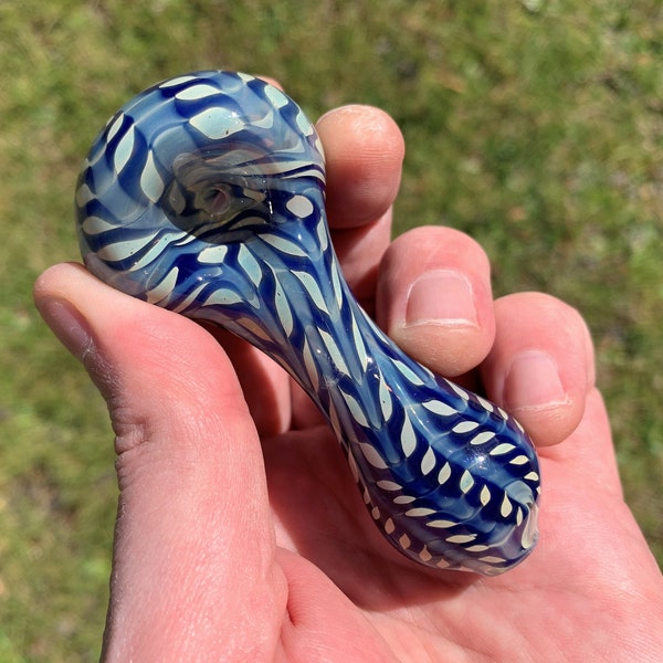 Small Cobalt Blue - Silver Fumed Glass Pipe