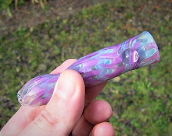 Glass Chillum Chunky Colorful Purple - Light Transparent Blue Cigarette Holder Pipe