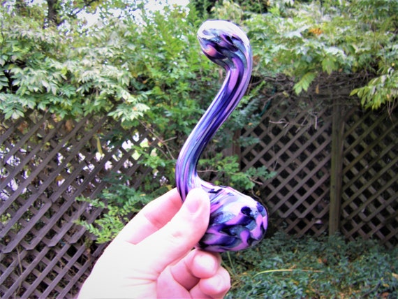 Large Glass Pipe Purple Metallic Sparkle Silver Blue Dark Blue Chunky  Colorful Large Bowl Smoking Bowl 