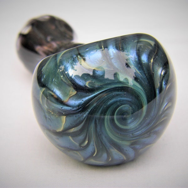 Glass Pipe Metallic Sparkle Silver Blue - Black Chunky Colorful Large Bowl Smoking Bowl