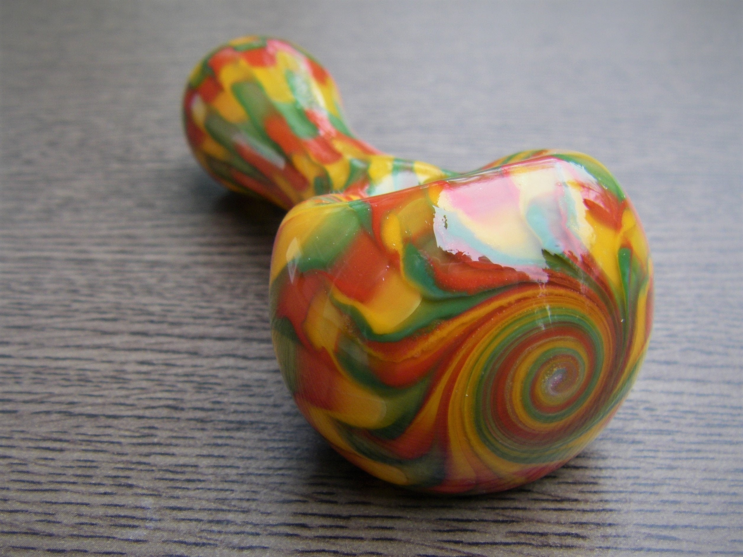 Glass - Thick Color Changing Fumed Frit Rasta Striped Glass Pipe - 2661