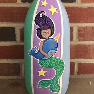 Mermaid Narwhal Painting - Hand painted Buoy