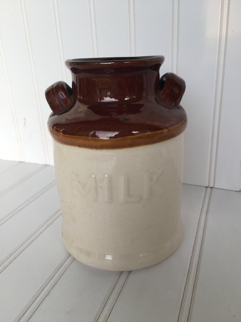 Brown Stoneware Milk Jug Handled Jug Crock Utensil Holder Etsy