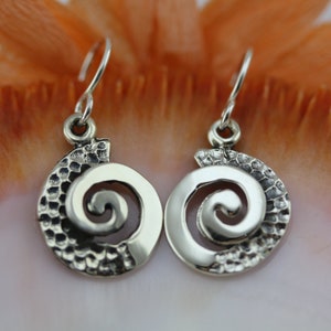 Handmade Contemporary Earrings in Sterling Silver, Nautilus