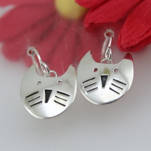 Handmade Contemporary Sterling Silver Earrings, Feline Face