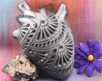 Handcarved Ceramic Heart, Black Clay