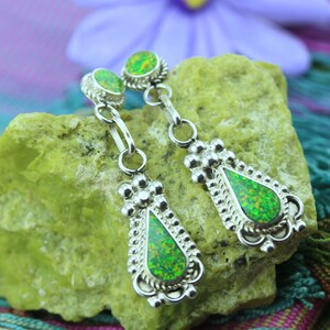 Native American Earrings Handmade by Zuni Pueblo Artist Joanita Yatsatie, Opal