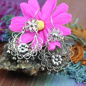Handmade Flower Filigree Earrings by Award Winning Artist Carlos Ortega