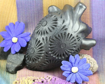 Handcarved Ceramic Heart, Black Clay