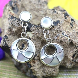 Handmade Mother of Pearl Earrings by Zuni Pueblo Artist Delorna Lahi