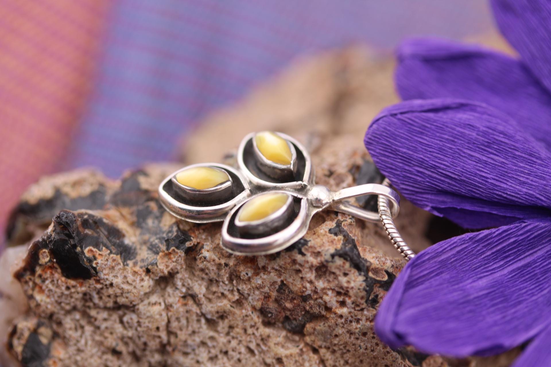 Handmade Yellow Shell Pendant by Native American Zuni Pueblo
