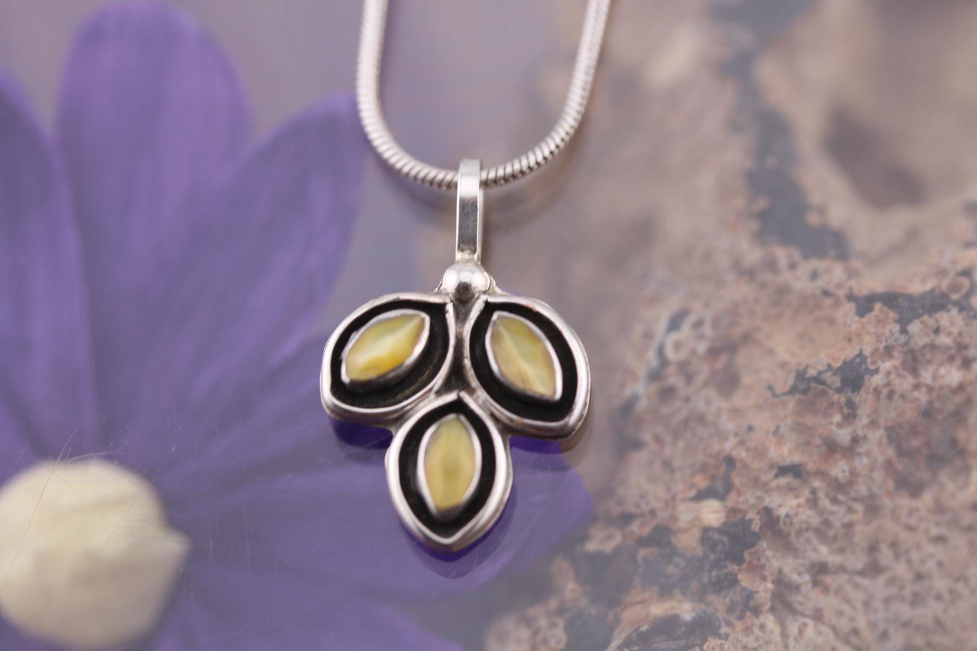 Handmade Yellow Shell Pendant by Native American Zuni Pueblo