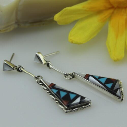 Multistone Handmade Earrings by Zuni Pueblo shops Artist