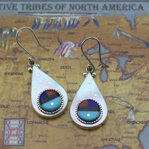 Multistone Handmade Earrings by Zuni Pueblo Artist Leavas Ahiyite